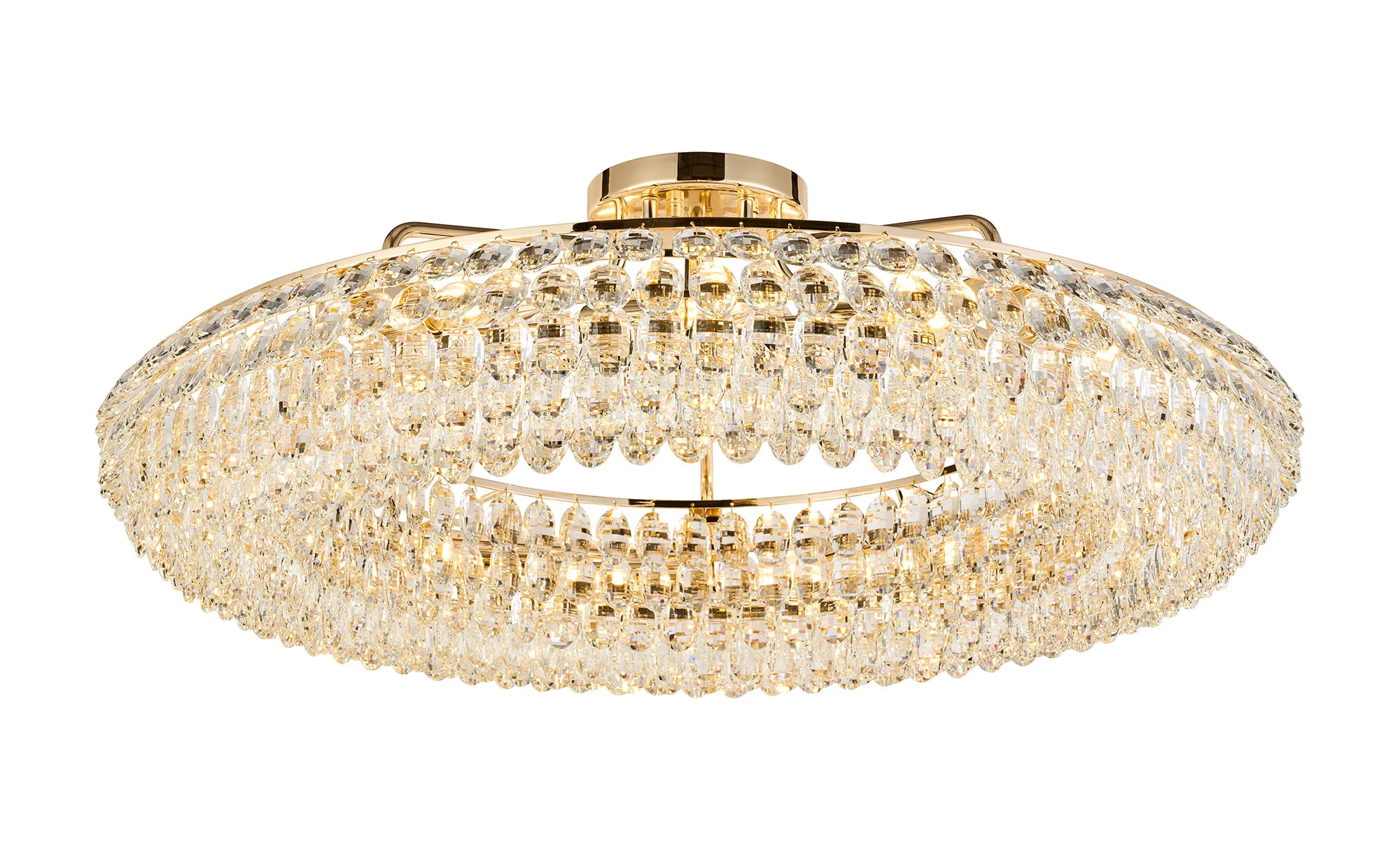 IL32933FG  Coniston 95cm Semi Flush Ring Ceiling, 15 Light E14, French Gold/Crystal Item Weight: 24kg